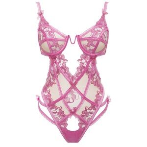 L For Love and Lemons Grace Teddy bodysuit purple  floral shimmer foil Large